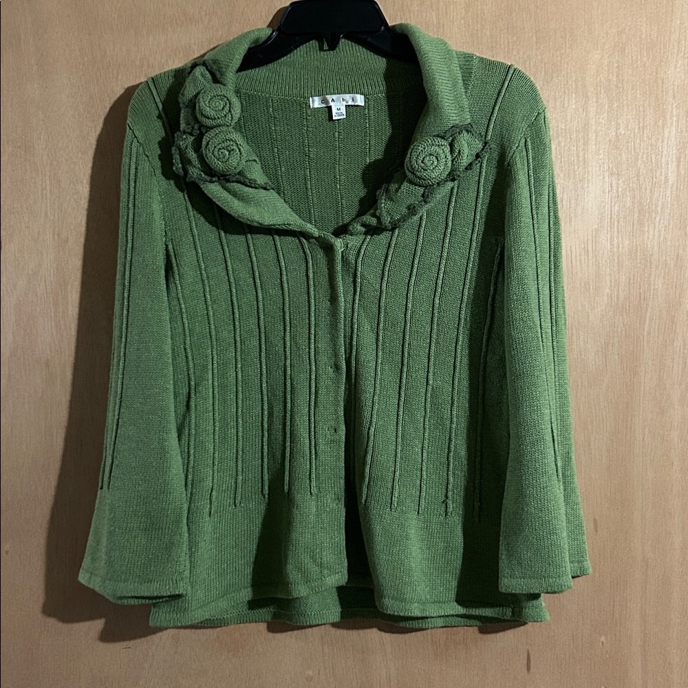 CAbi Olive Knit Snap Front Cardigan